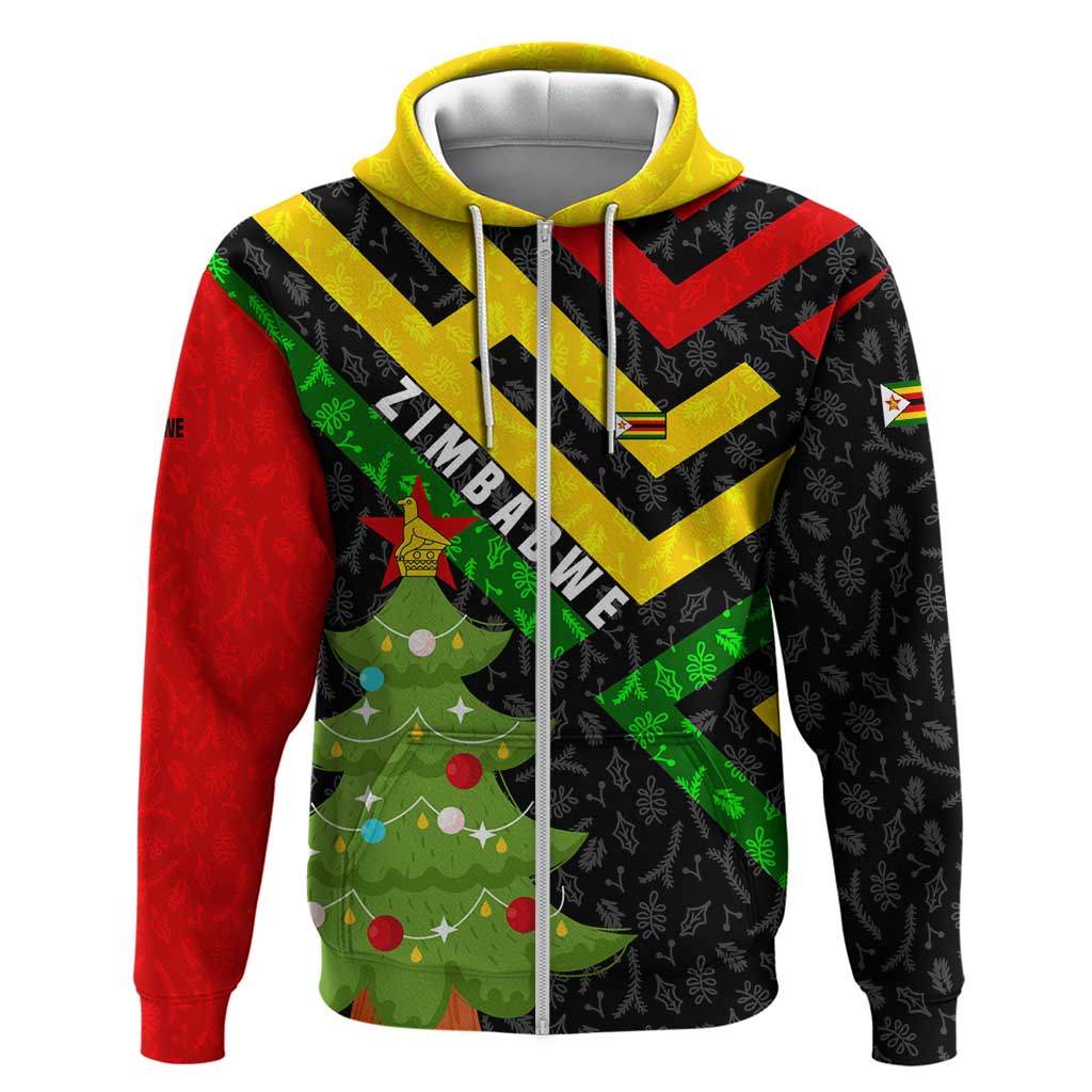Zimbabwe Christmas Hoodie with Flag Colors Xmas Tree and Holiday TS04