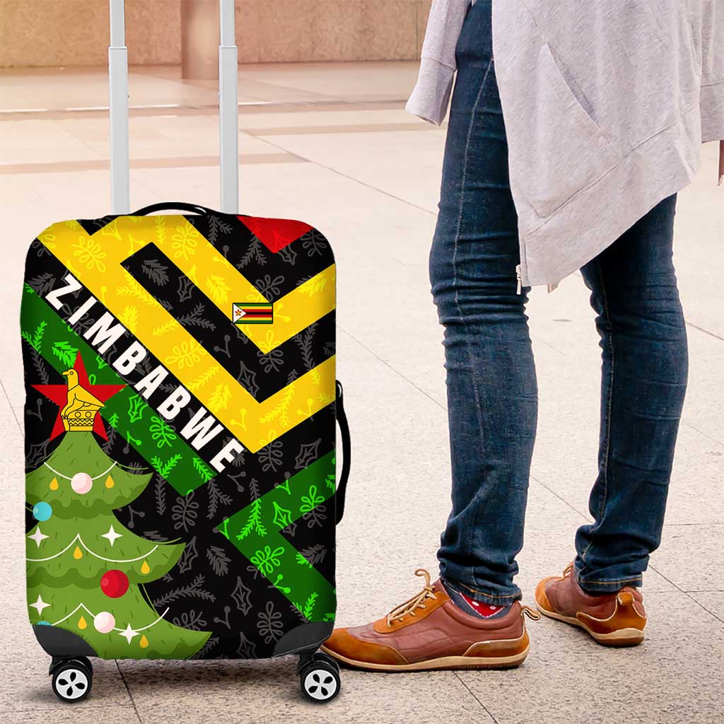 Zimbabwe Christmas Luggage Cover with Flag Colors Xmas Tree and Holiday TS04