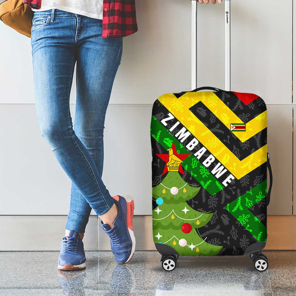 Zimbabwe Christmas Luggage Cover with Flag Colors Xmas Tree and Holiday TS04