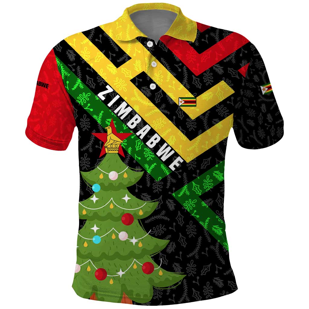 Zimbabwe Christmas Polo Shirt with Flag Colors Xmas Tree and Holiday TS04