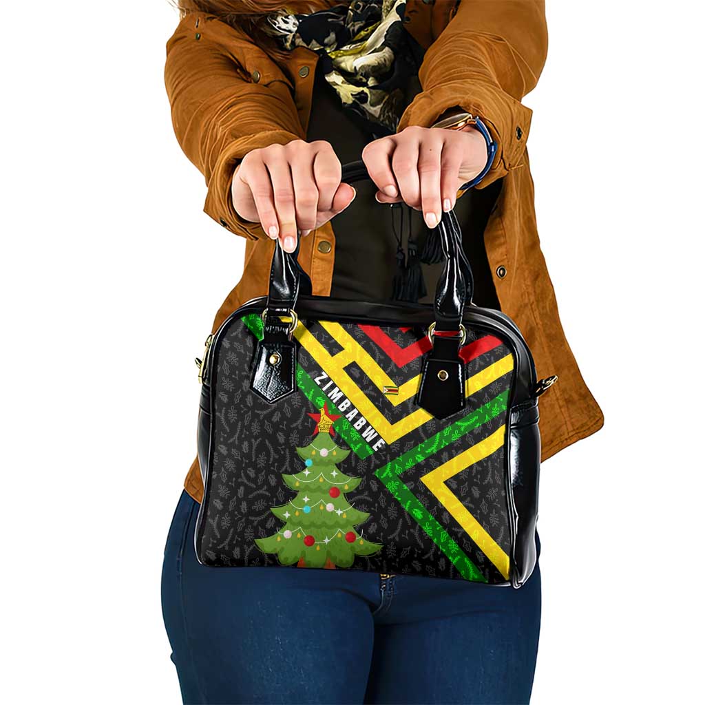 Zimbabwe Christmas Shoulder Handbag with Flag Colors Xmas Tree and Holiday TS04