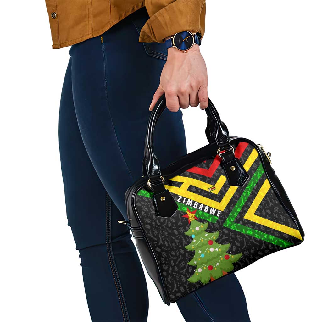 Zimbabwe Christmas Shoulder Handbag with Flag Colors Xmas Tree and Holiday TS04