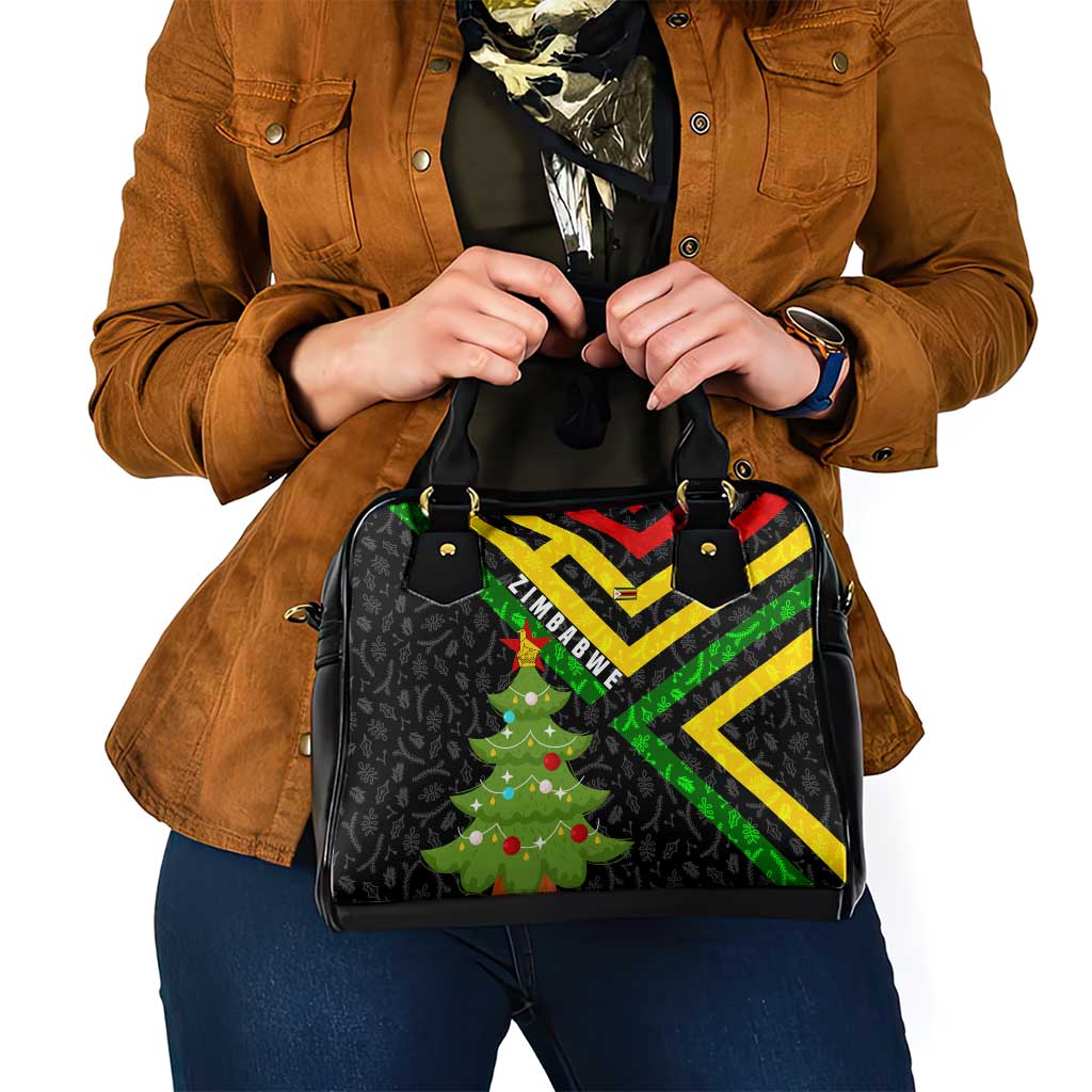 Zimbabwe Christmas Shoulder Handbag with Flag Colors Xmas Tree and Holiday TS04