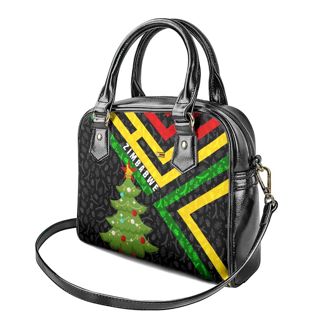 Zimbabwe Christmas Shoulder Handbag with Flag Colors Xmas Tree and Holiday TS04