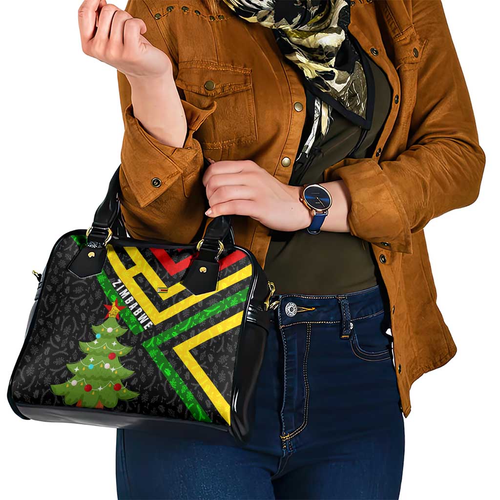 Zimbabwe Christmas Shoulder Handbag with Flag Colors Xmas Tree and Holiday TS04