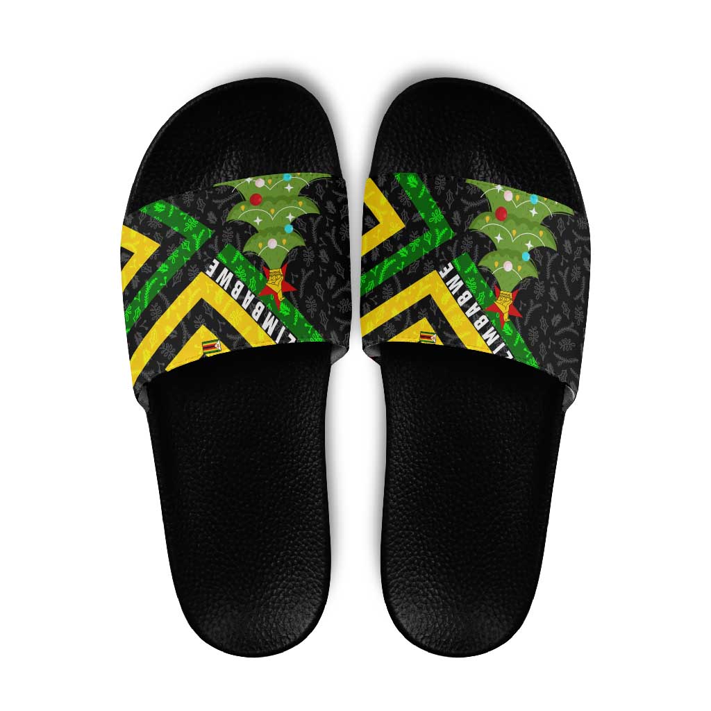 Zimbabwe Christmas Slide Sandals with Flag Colors Xmas Tree and Holiday TS04