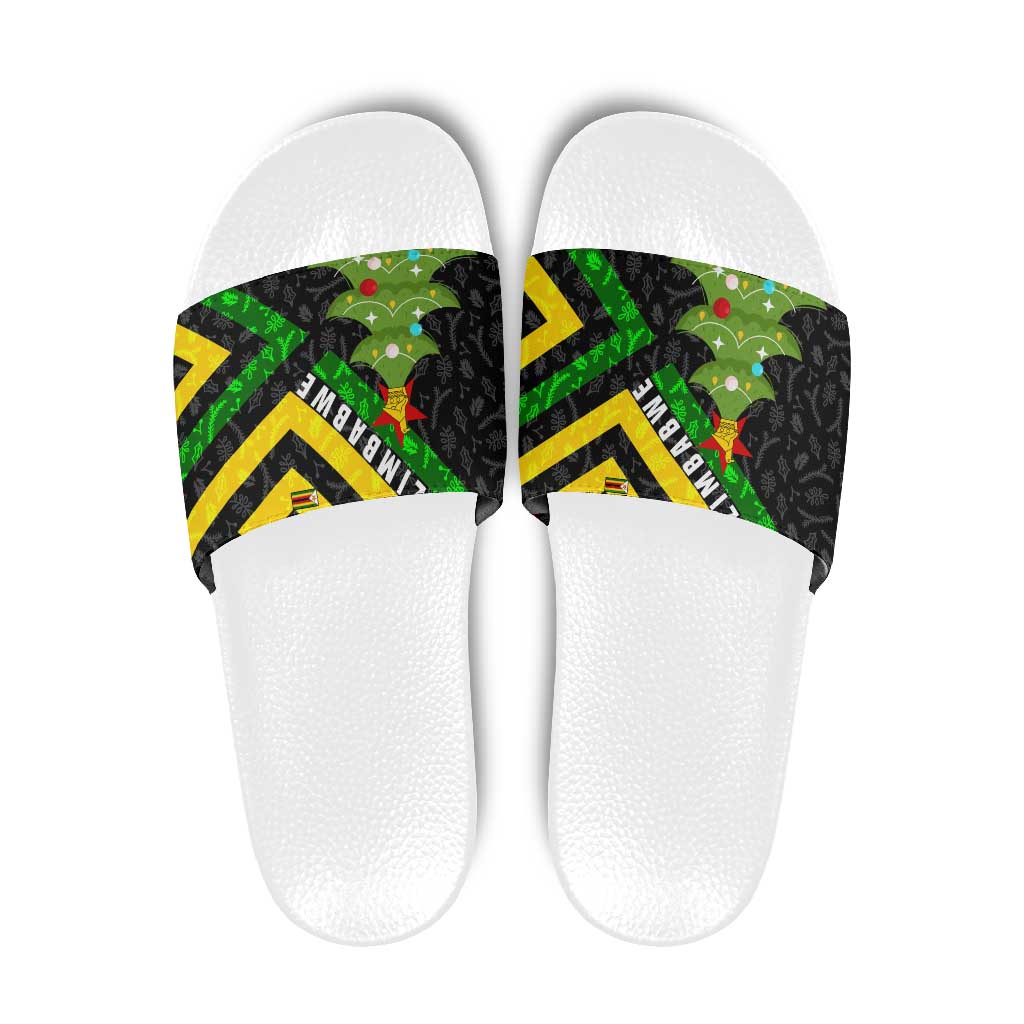 Zimbabwe Christmas Slide Sandals with Flag Colors Xmas Tree and Holiday TS04