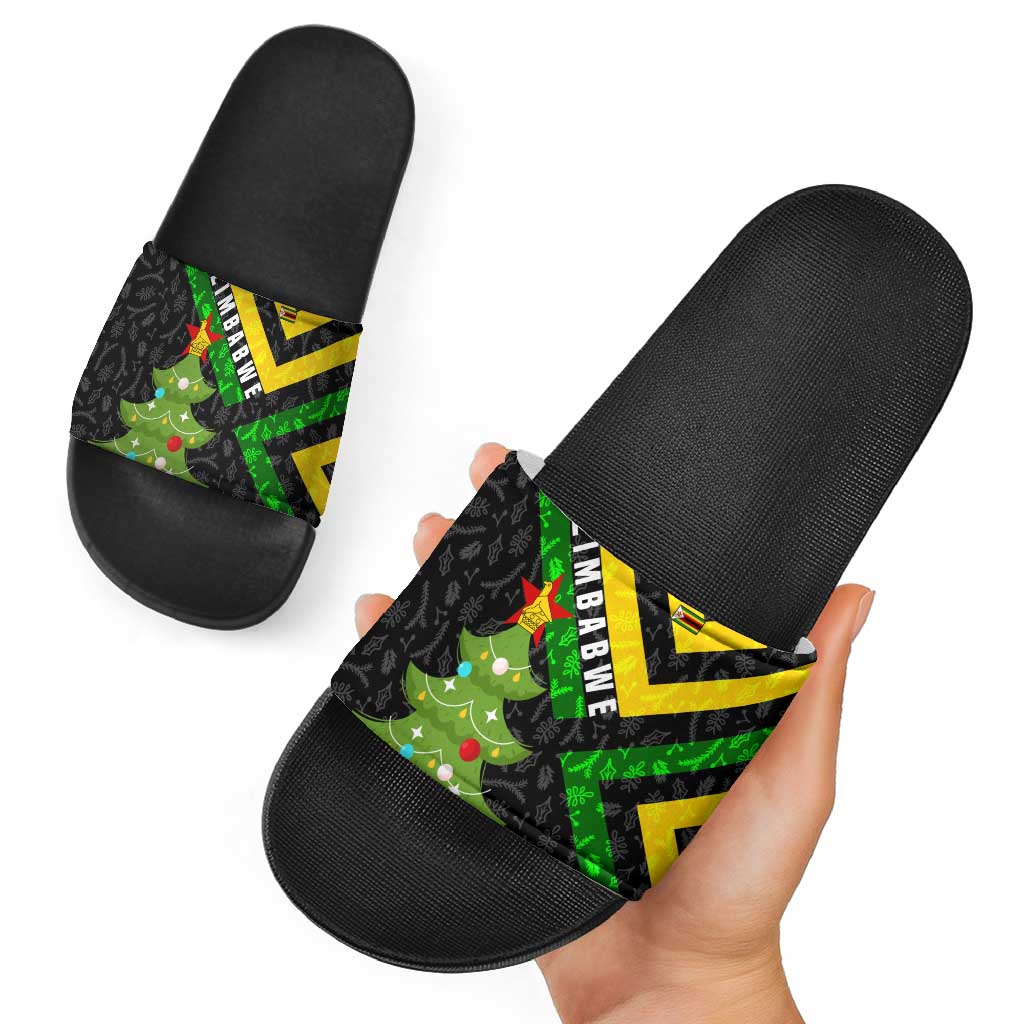 Zimbabwe Christmas Slide Sandals with Flag Colors Xmas Tree and Holiday TS04