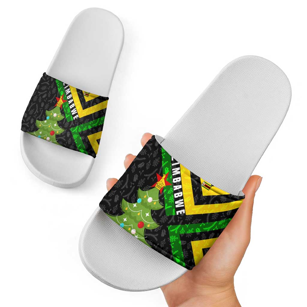 Zimbabwe Christmas Slide Sandals with Flag Colors Xmas Tree and Holiday TS04