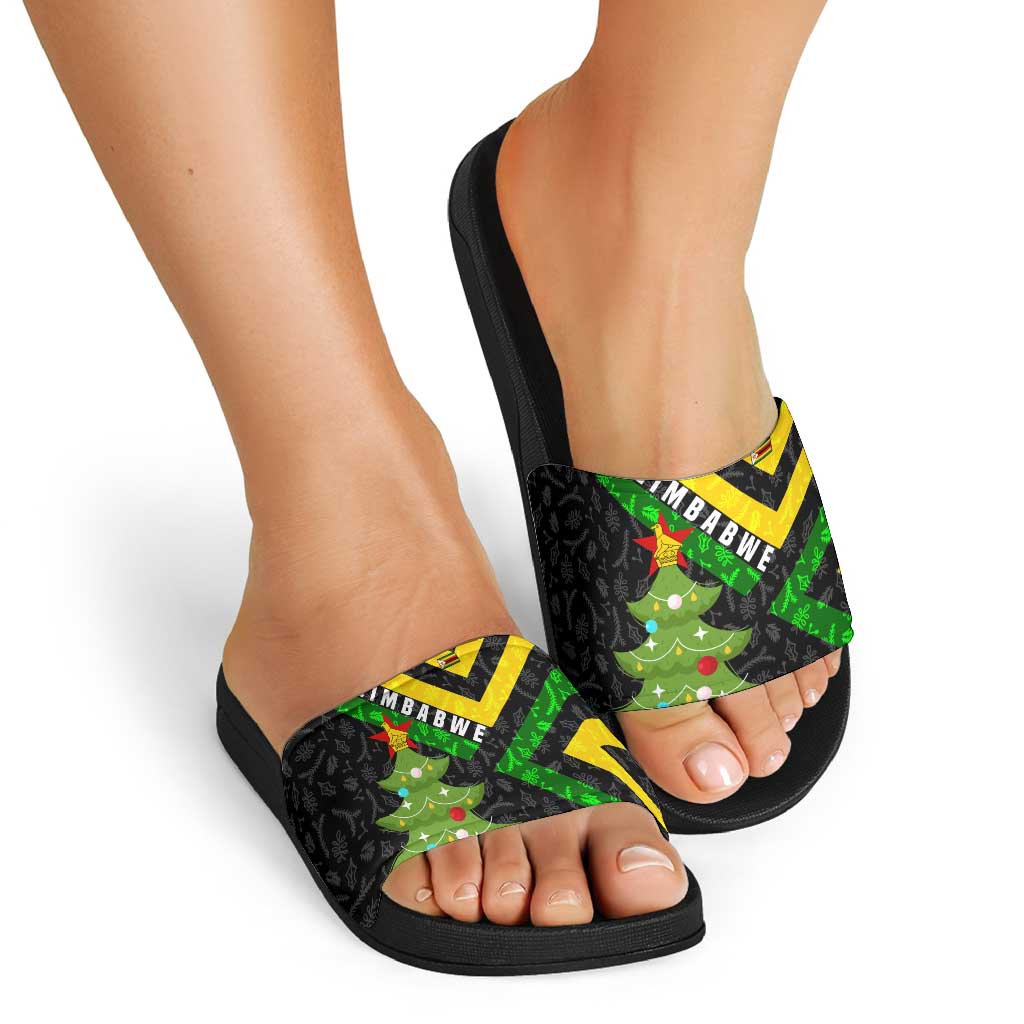 Zimbabwe Christmas Slide Sandals with Flag Colors Xmas Tree and Holiday TS04