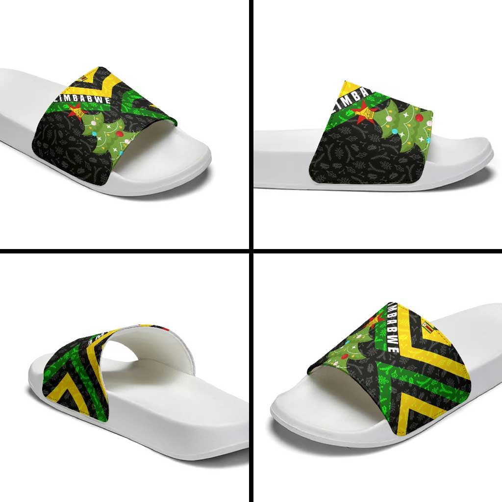 Zimbabwe Christmas Slide Sandals with Flag Colors Xmas Tree and Holiday TS04