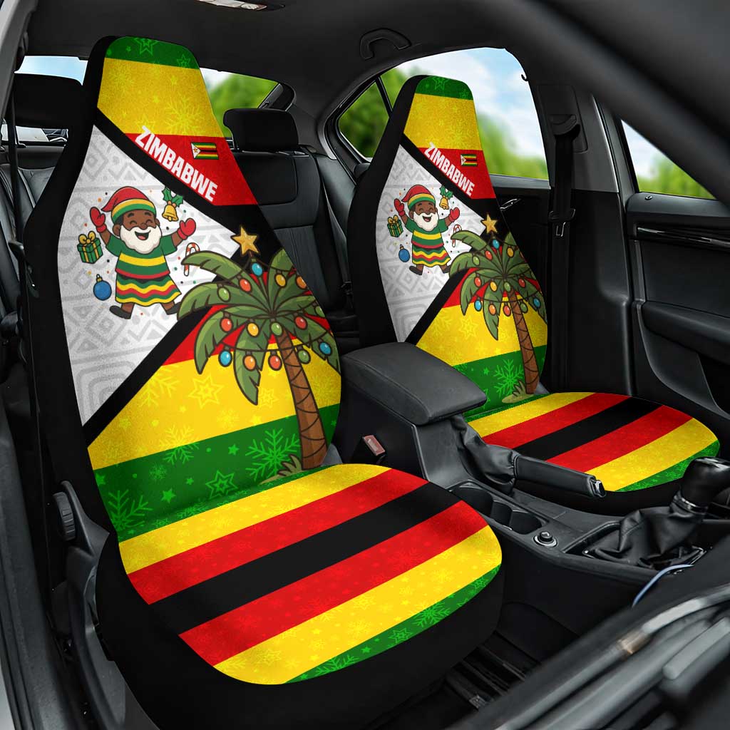 Zimbabwe Christmas Car Seat Cover with Festive Santa Palm Tree and Red Yellow Green Flag TS04