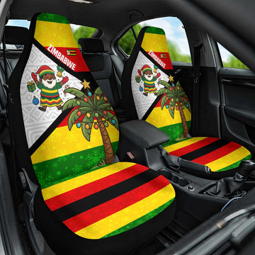 Zimbabwe Christmas Car Seat Cover with Festive Santa Palm Tree and Red Yellow Green Flag TS04