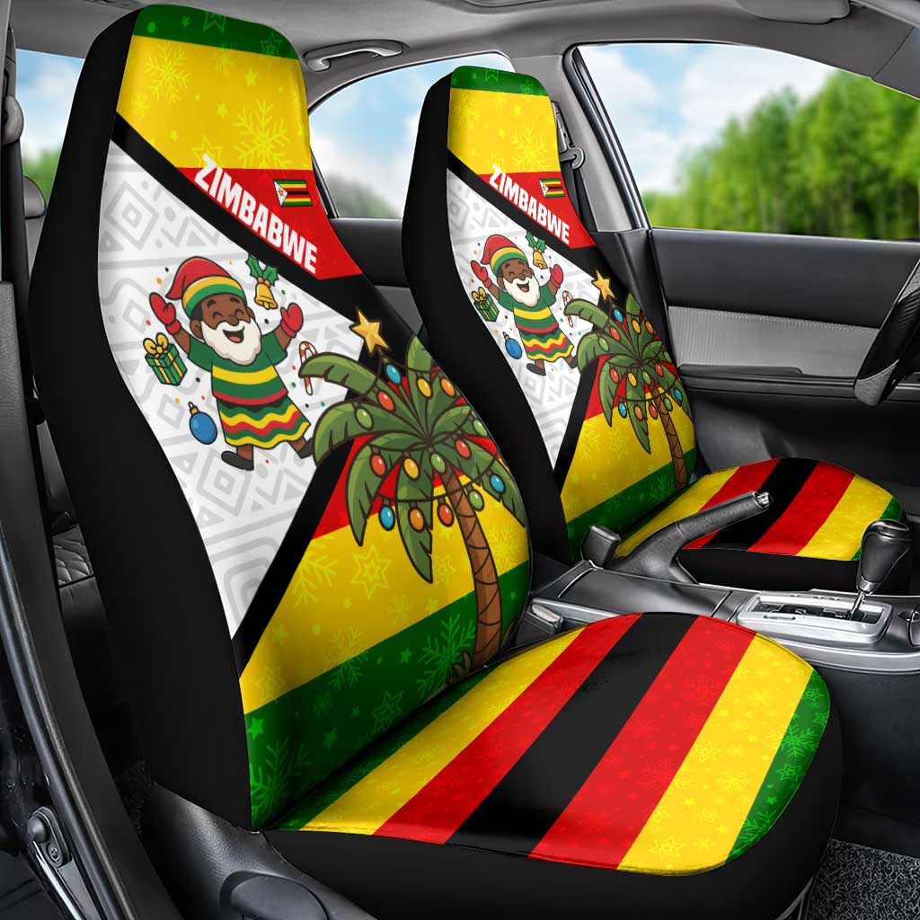 Zimbabwe Christmas Car Seat Cover with Festive Santa Palm Tree and Red Yellow Green Flag TS04