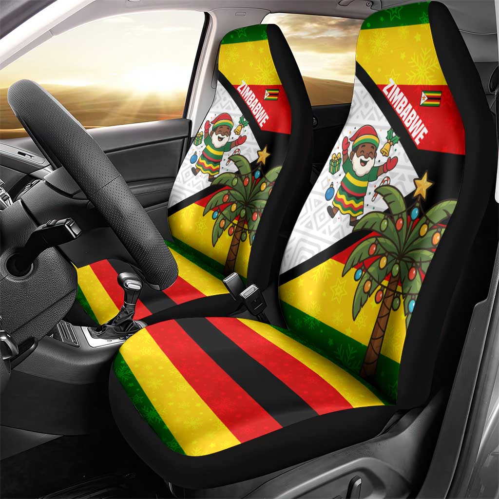 Zimbabwe Christmas Car Seat Cover with Festive Santa Palm Tree and Red Yellow Green Flag TS04