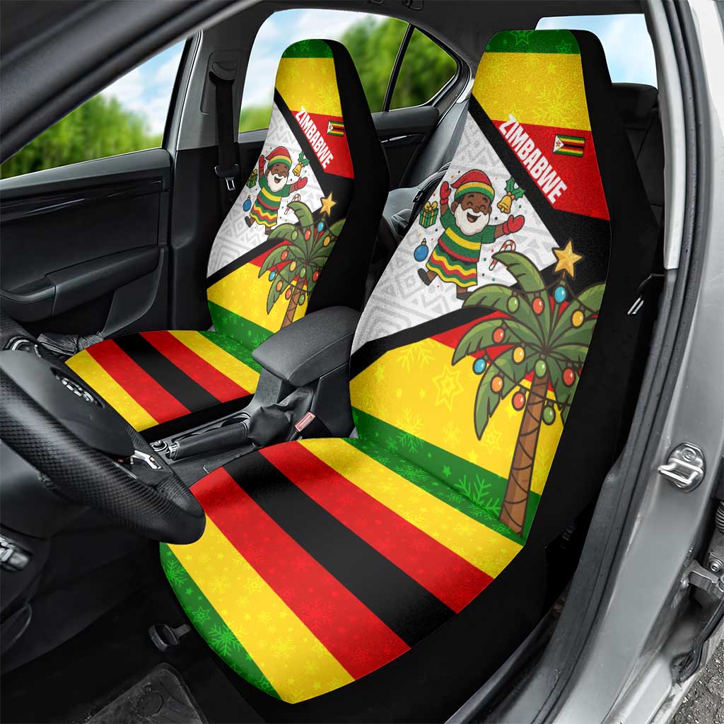 Zimbabwe Christmas Car Seat Cover with Festive Santa Palm Tree and Red Yellow Green Flag TS04
