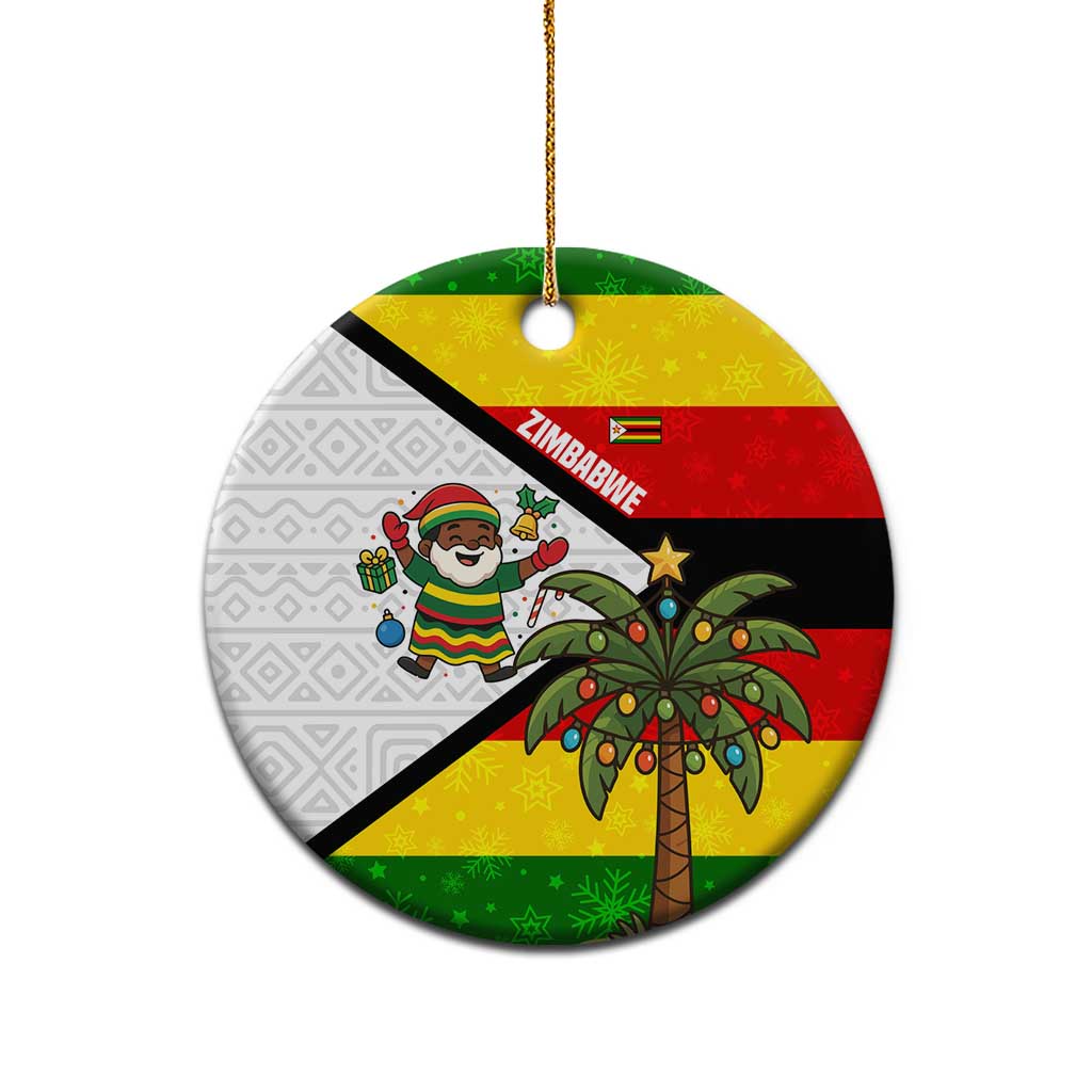 Zimbabwe Christmas Ceramic Ornament with Festive Santa Palm Tree and Red Yellow Green Flag TS04