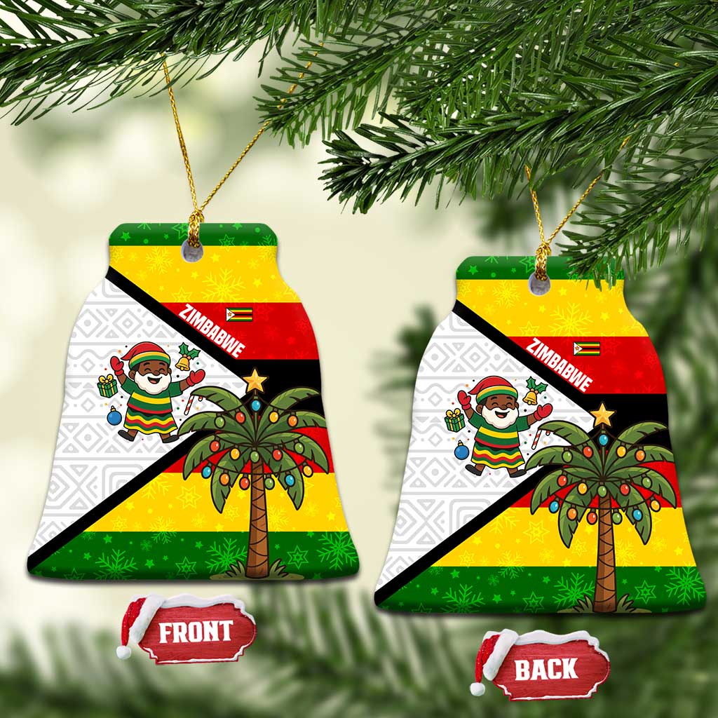 Zimbabwe Christmas Ceramic Ornament with Festive Santa Palm Tree and Red Yellow Green Flag TS04