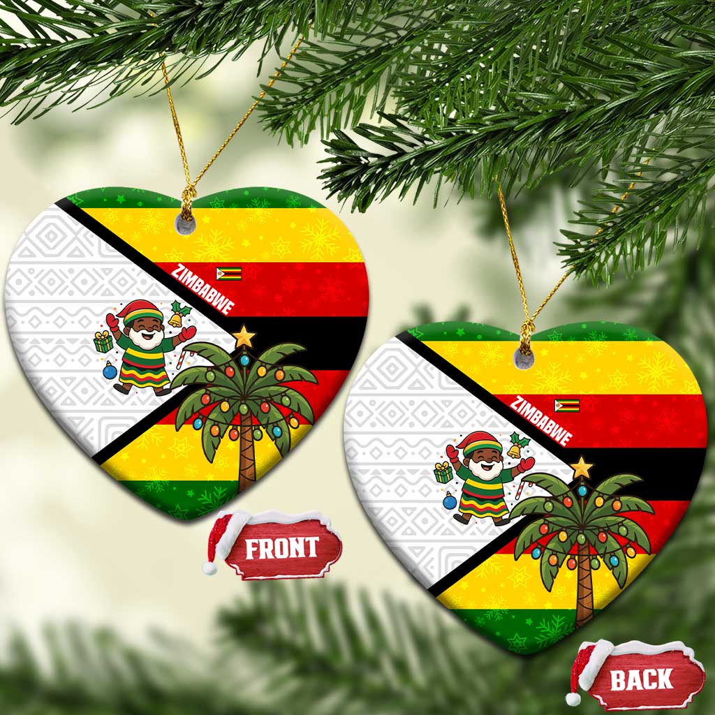 Zimbabwe Christmas Ceramic Ornament with Festive Santa Palm Tree and Red Yellow Green Flag TS04