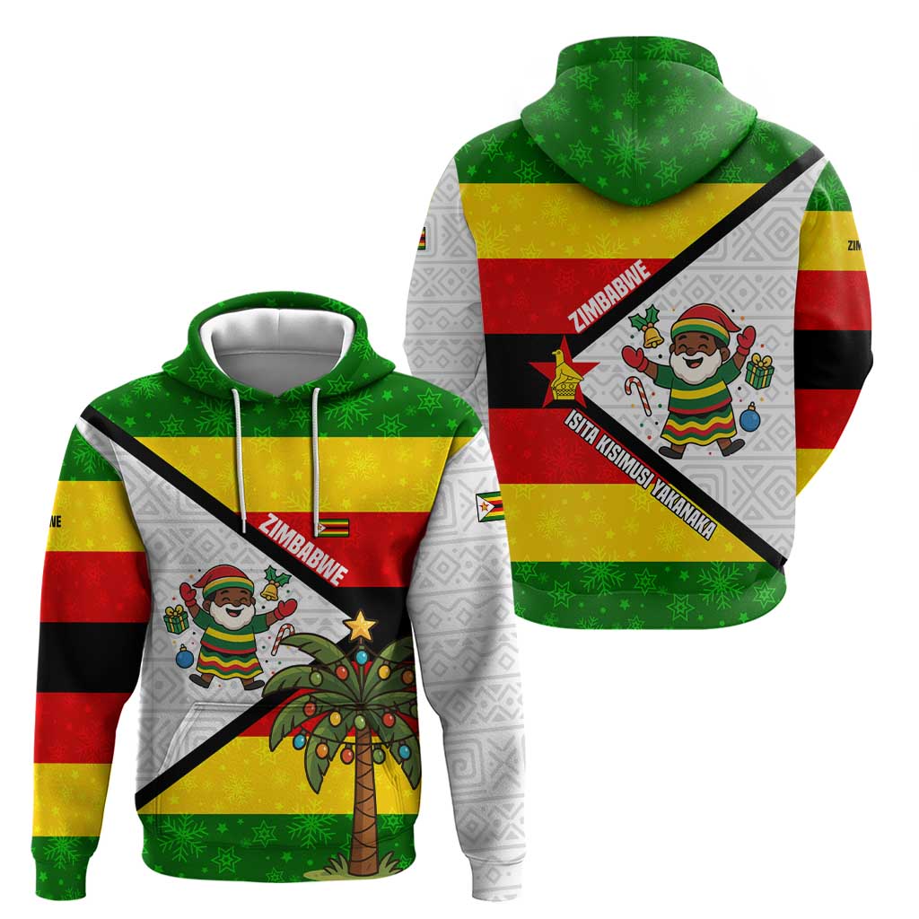 Zimbabwe Christmas Hoodie with Festive Santa Palm Tree and Red Yellow Green Flag TS04