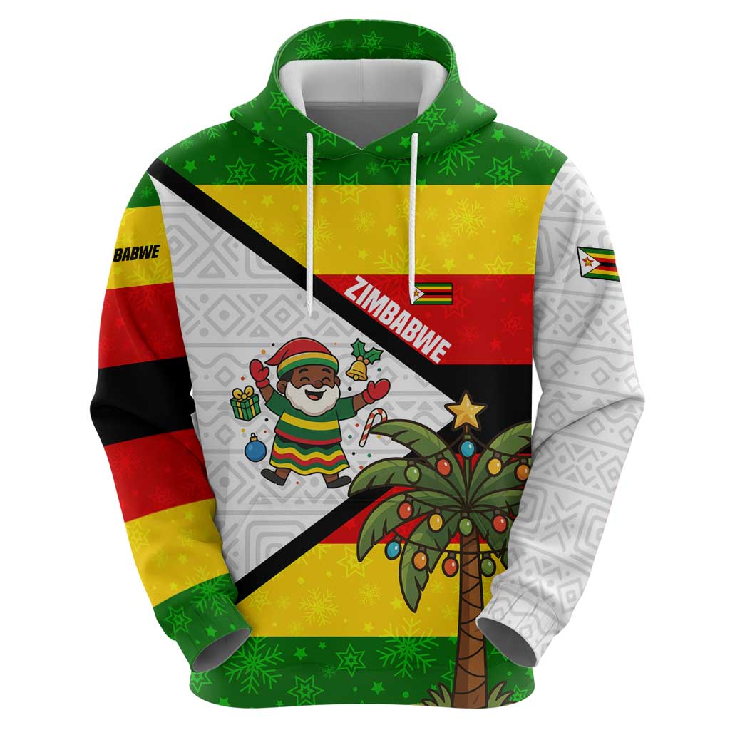 Zimbabwe Christmas Hoodie with Festive Santa Palm Tree and Red Yellow Green Flag TS04