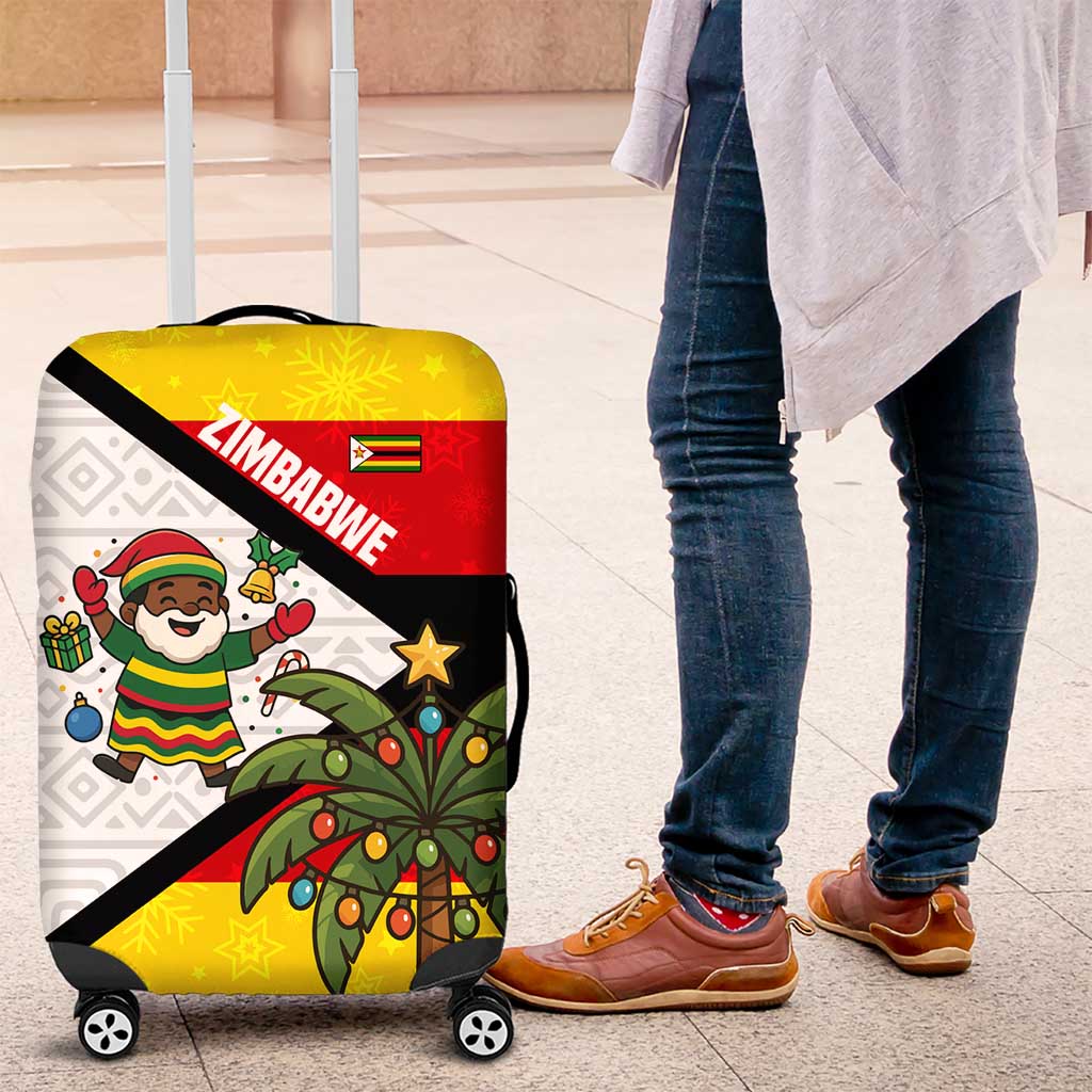 Zimbabwe Christmas Luggage Cover with Festive Santa Palm Tree and Red Yellow Green Flag TS04