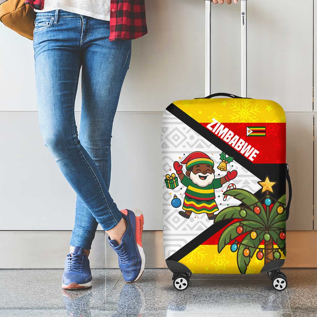 Zimbabwe Christmas Luggage Cover with Festive Santa Palm Tree and Red Yellow Green Flag TS04