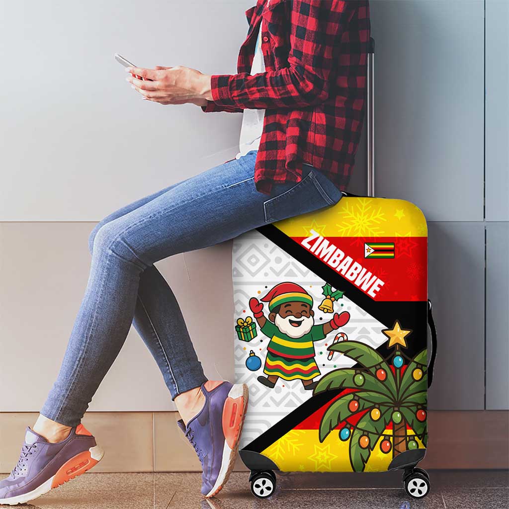 Zimbabwe Christmas Luggage Cover with Festive Santa Palm Tree and Red Yellow Green Flag TS04