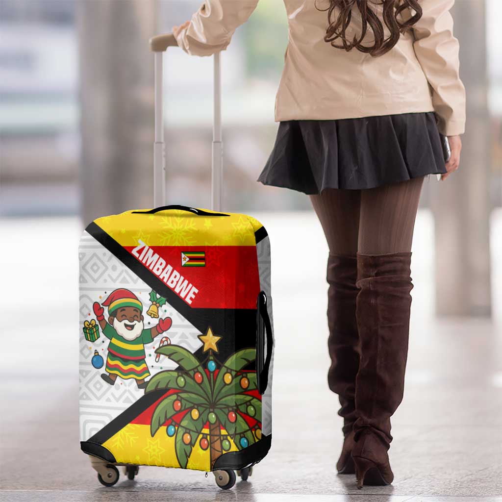 Zimbabwe Christmas Luggage Cover with Festive Santa Palm Tree and Red Yellow Green Flag TS04