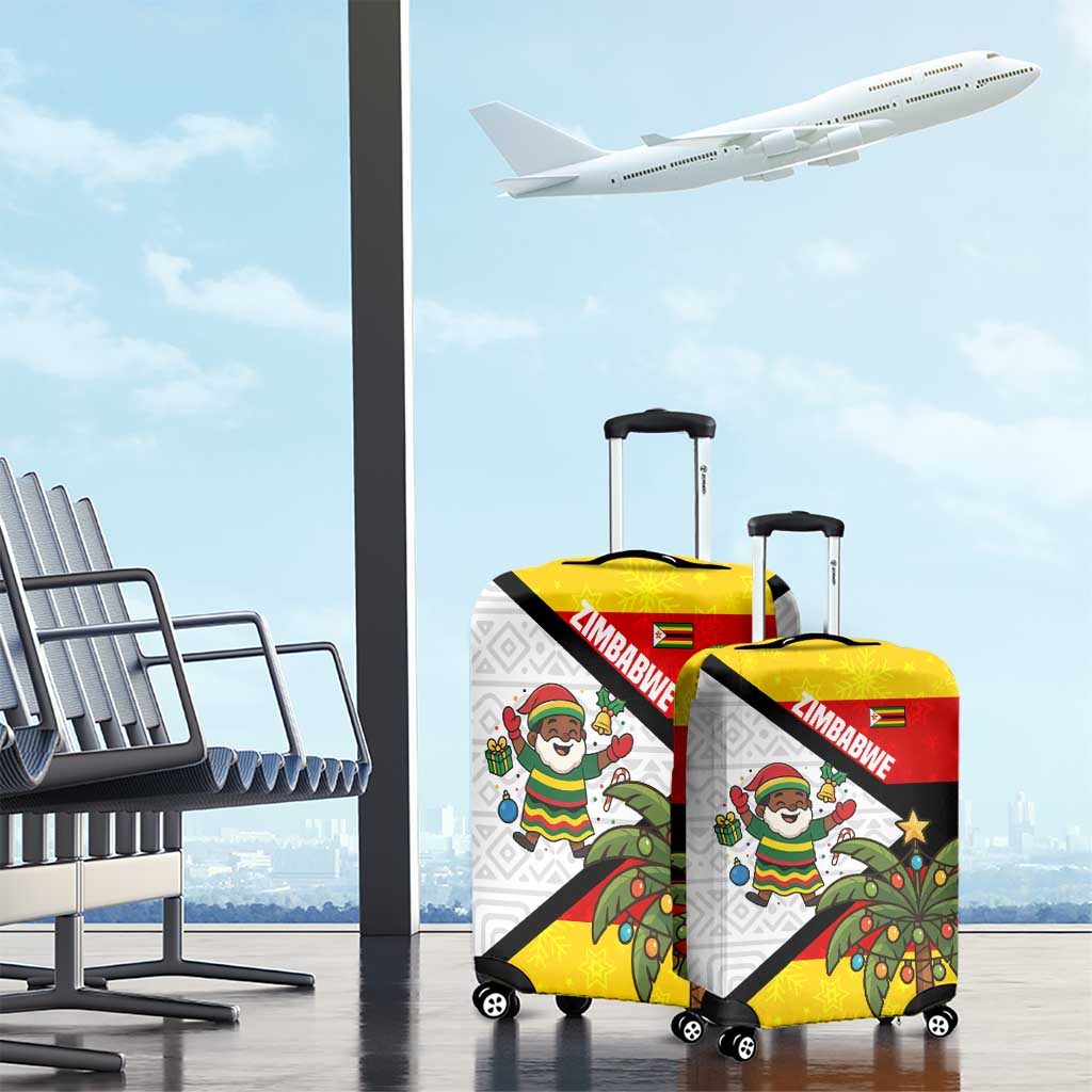 Zimbabwe Christmas Luggage Cover with Festive Santa Palm Tree and Red Yellow Green Flag TS04