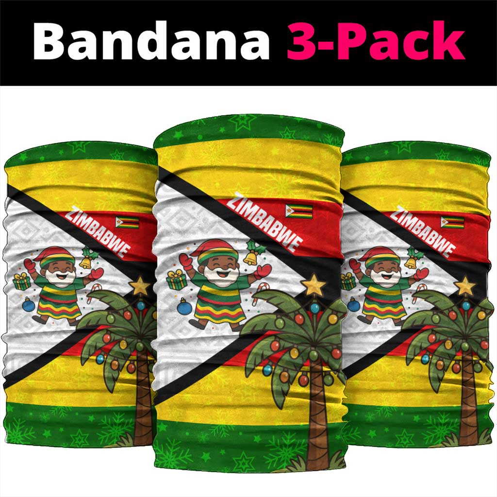 Zimbabwe Christmas Neck Gaiter with Festive Santa Palm Tree and Red Yellow Green Flag TS04