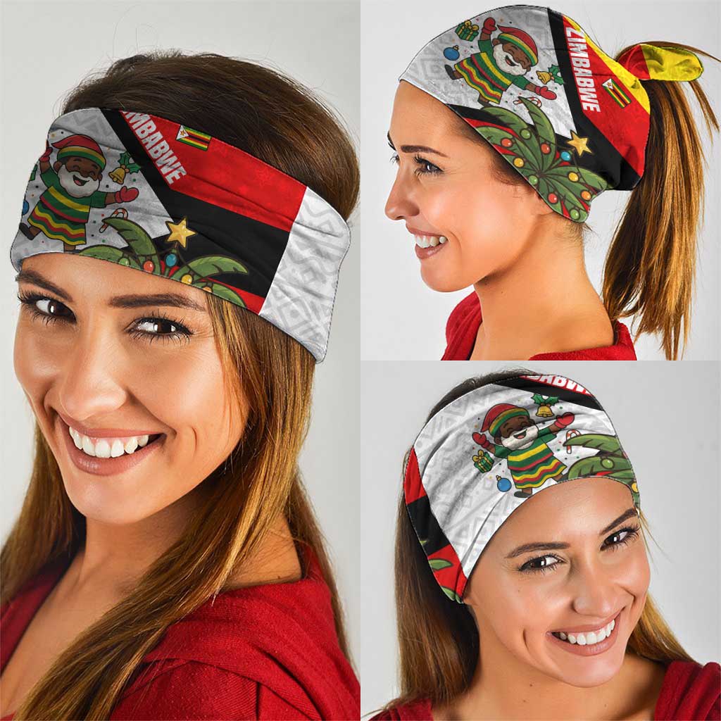 Zimbabwe Christmas Neck Gaiter with Festive Santa Palm Tree and Red Yellow Green Flag TS04