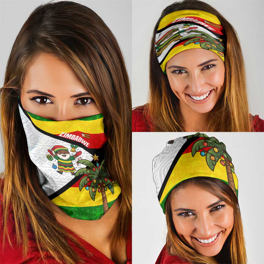 Zimbabwe Christmas Neck Gaiter with Festive Santa Palm Tree and Red Yellow Green Flag TS04