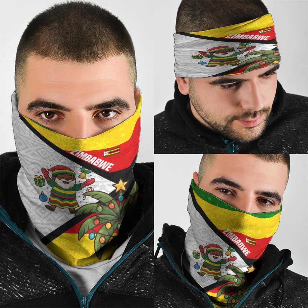 Zimbabwe Christmas Neck Gaiter with Festive Santa Palm Tree and Red Yellow Green Flag TS04