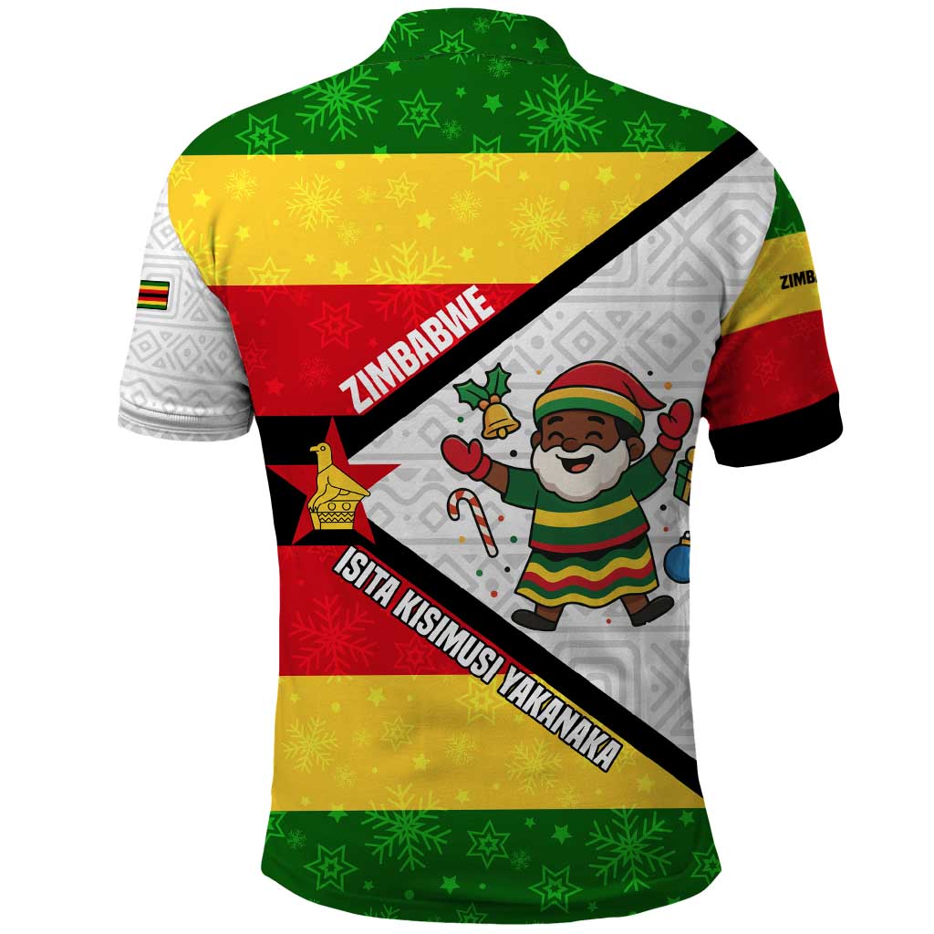 Zimbabwe Christmas Polo Shirt with Festive Santa Palm Tree and Red Yellow Green Flag TS04