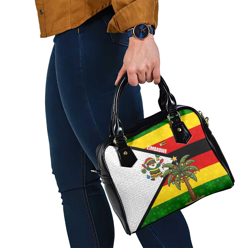 Zimbabwe Christmas Shoulder Handbag with Festive Santa Palm Tree and Red Yellow Green Flag TS04