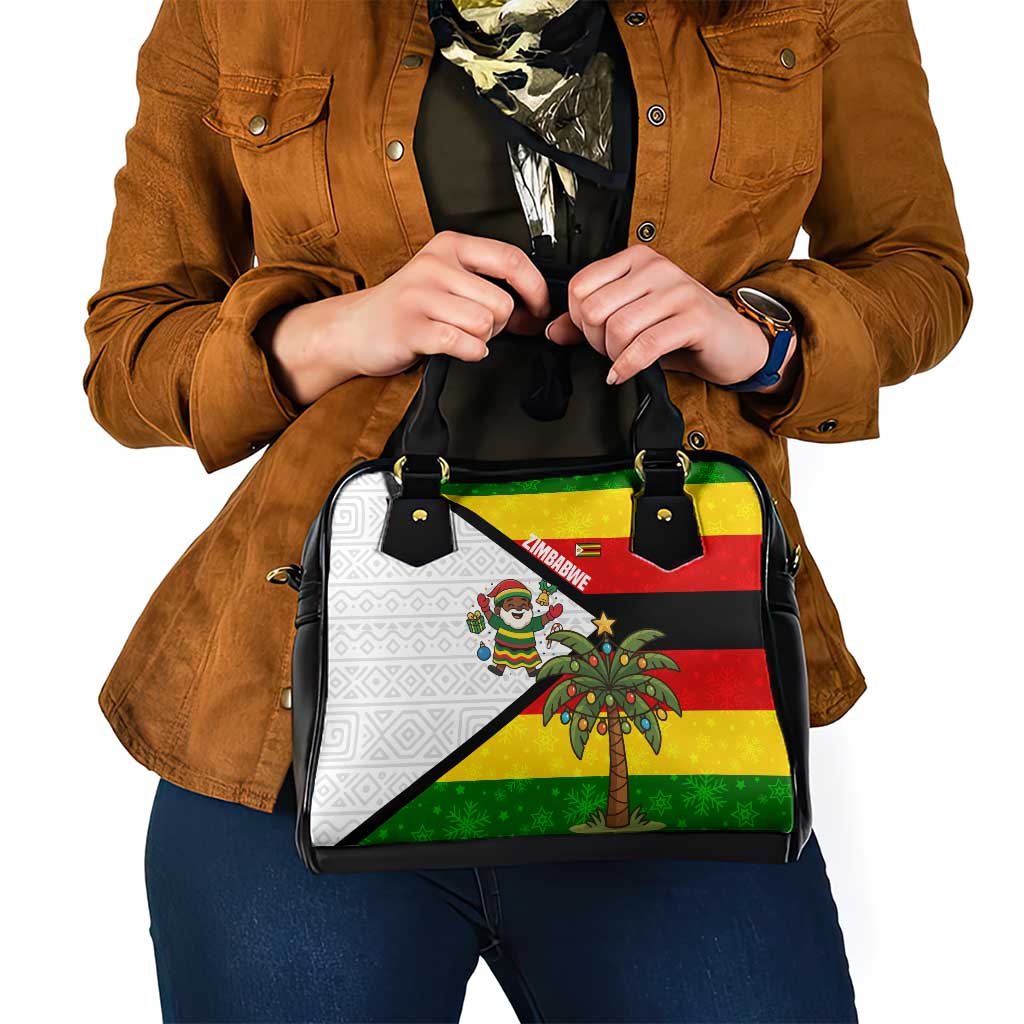 Zimbabwe Christmas Shoulder Handbag with Festive Santa Palm Tree and Red Yellow Green Flag TS04