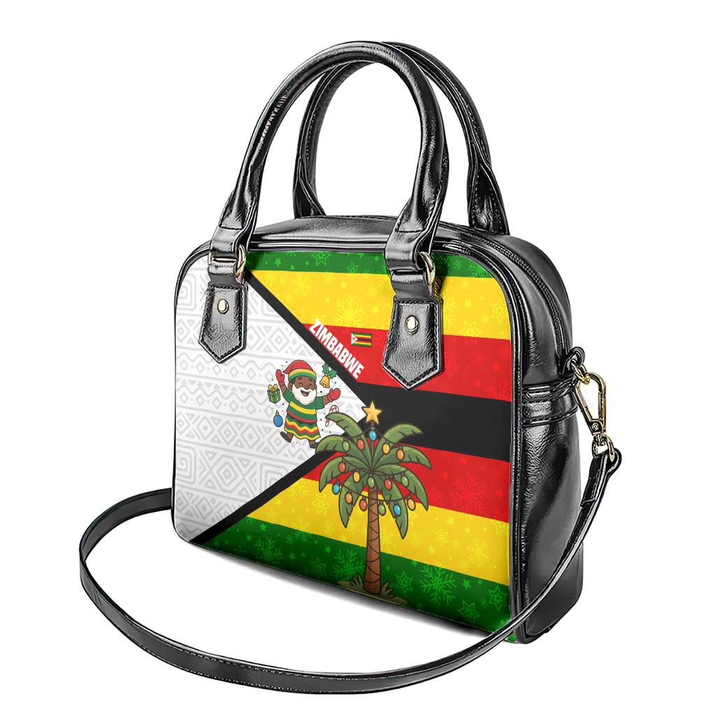 Zimbabwe Christmas Shoulder Handbag with Festive Santa Palm Tree and Red Yellow Green Flag TS04