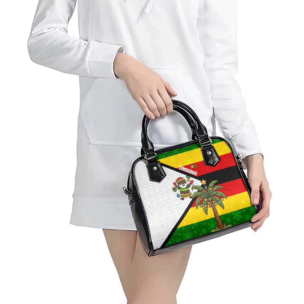 Zimbabwe Christmas Shoulder Handbag with Festive Santa Palm Tree and Red Yellow Green Flag TS04
