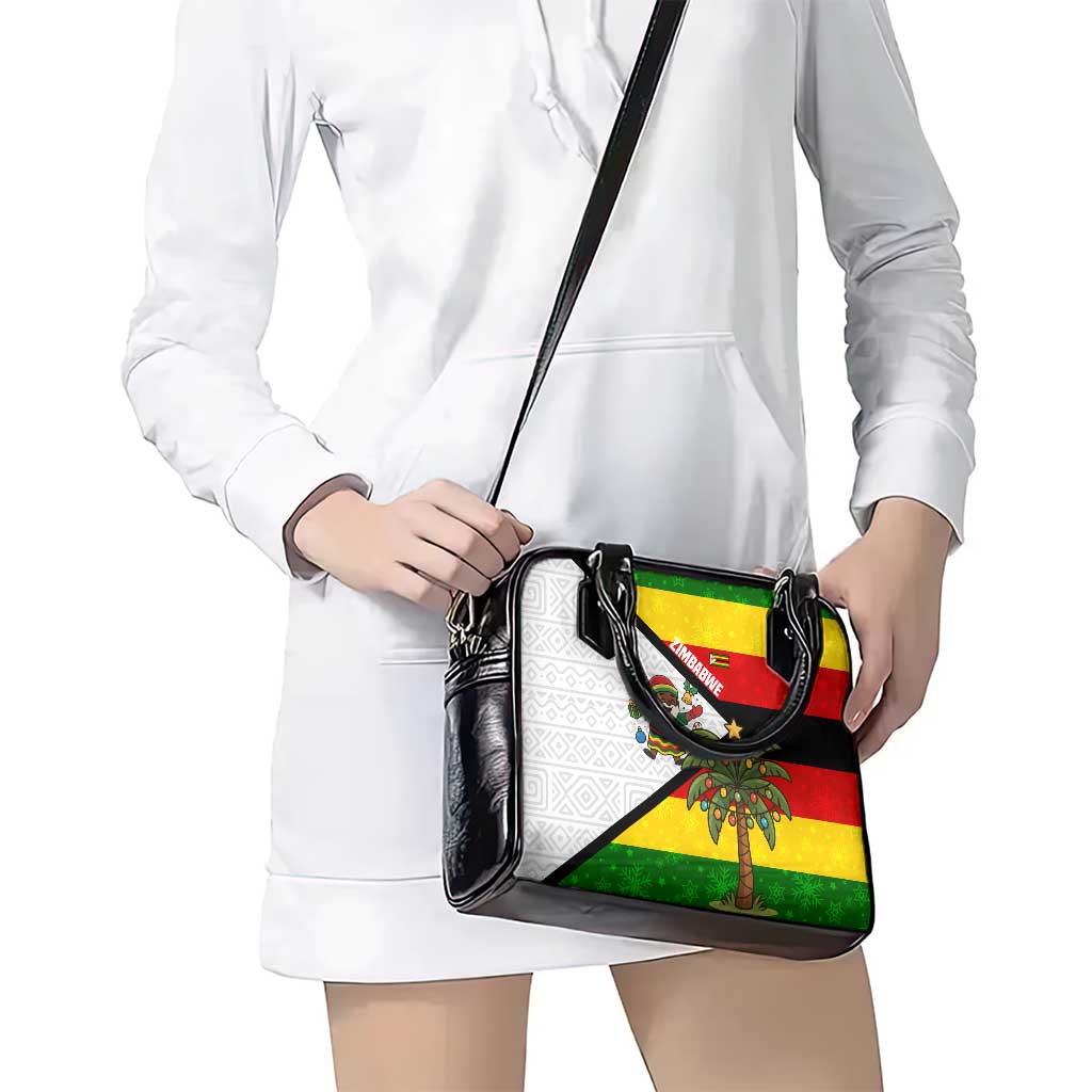 Zimbabwe Christmas Shoulder Handbag with Festive Santa Palm Tree and Red Yellow Green Flag TS04