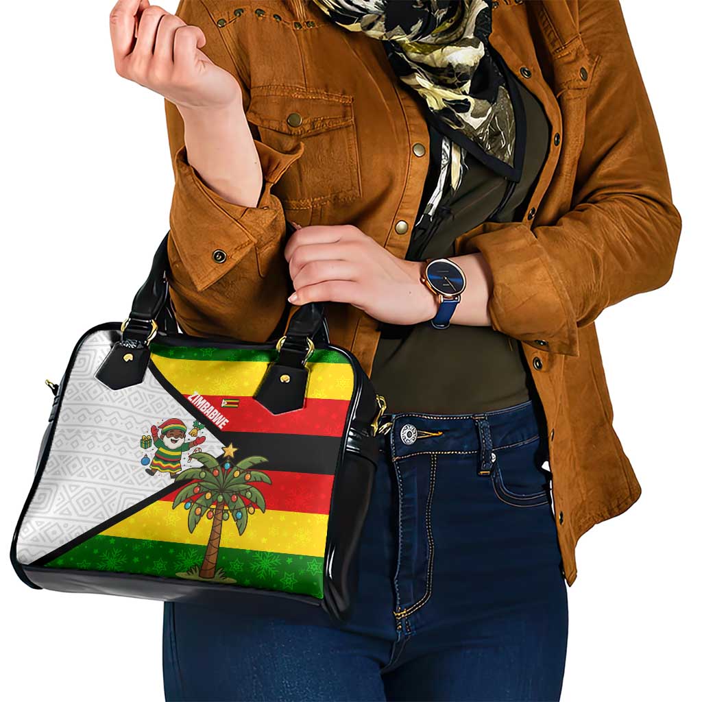 Zimbabwe Christmas Shoulder Handbag with Festive Santa Palm Tree and Red Yellow Green Flag TS04