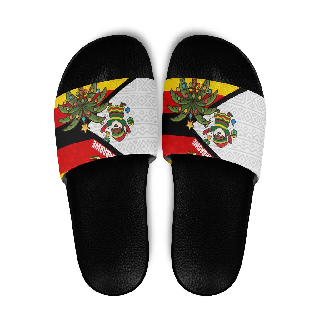 Zimbabwe Christmas Slide Sandals with Festive Santa Palm Tree and Red Yellow Green Flag TS04
