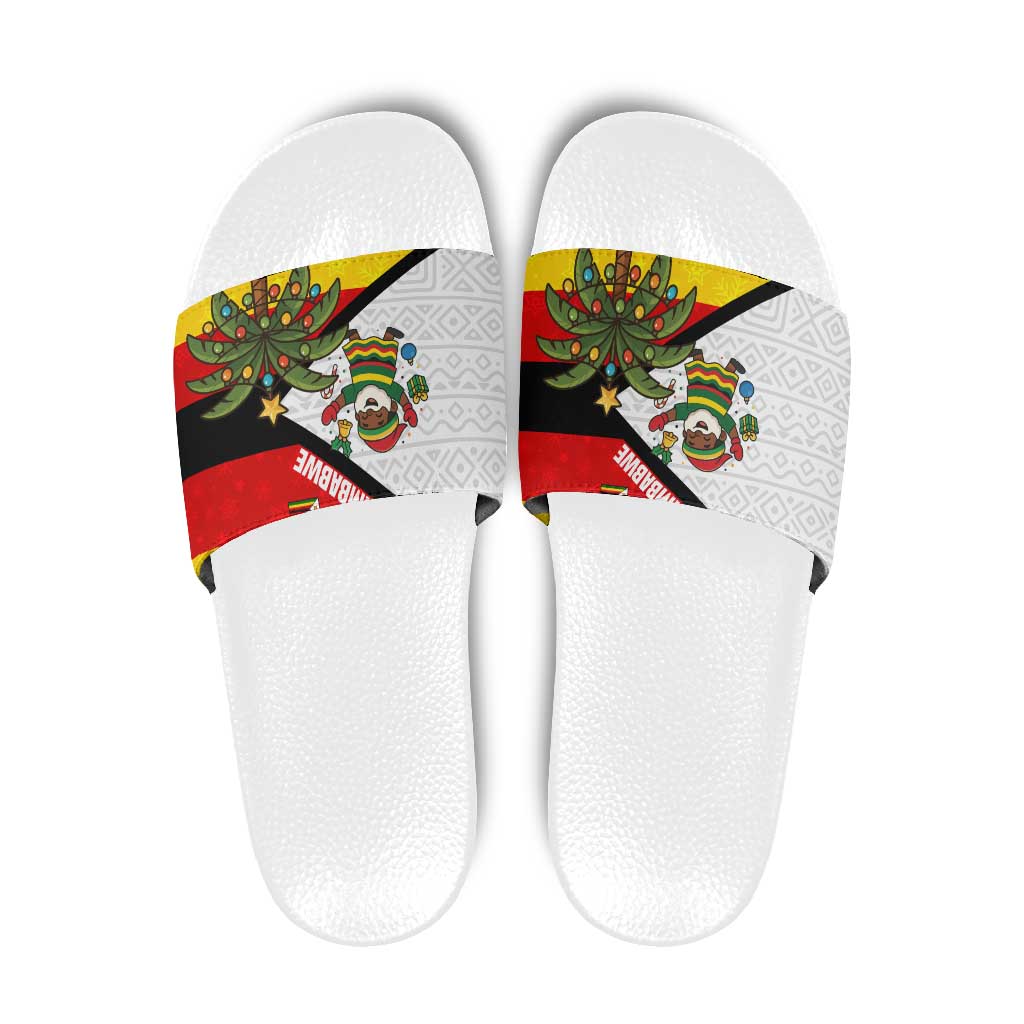 Zimbabwe Christmas Slide Sandals with Festive Santa Palm Tree and Red Yellow Green Flag TS04