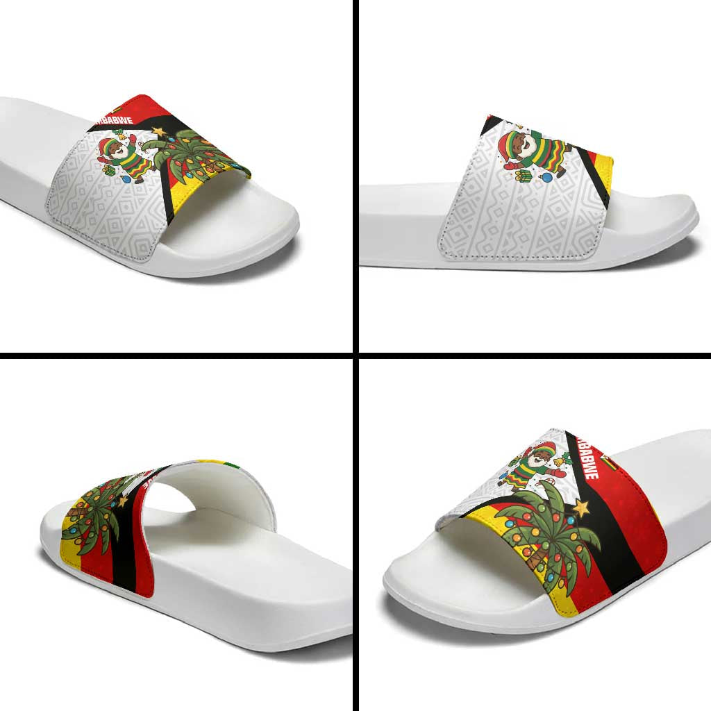 Zimbabwe Christmas Slide Sandals with Festive Santa Palm Tree and Red Yellow Green Flag TS04