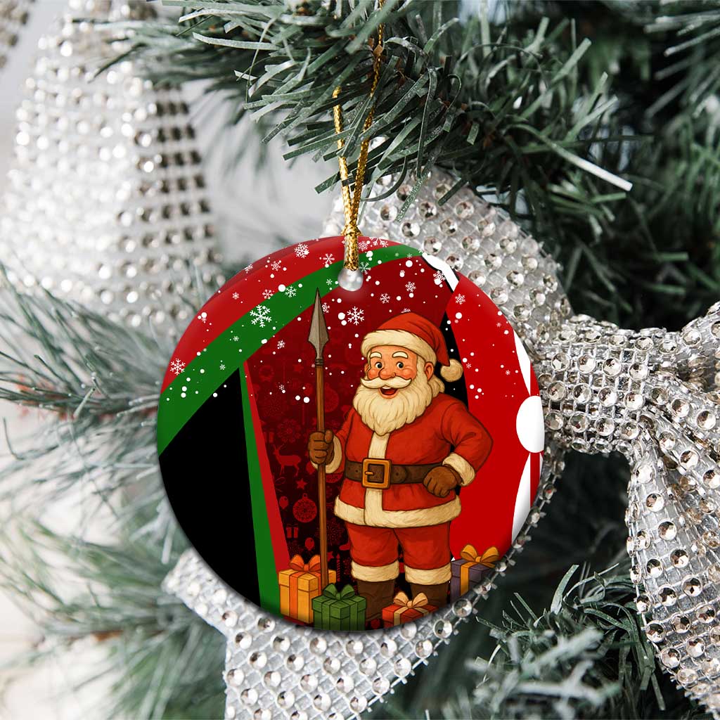 Kenya Christmas Ceramic Ornament with Santa Claus Spear and Red Green Harambee Crest TS04