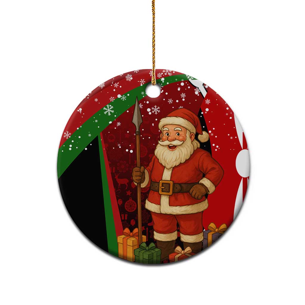 Kenya Christmas Ceramic Ornament with Santa Claus Spear and Red Green Harambee Crest TS04