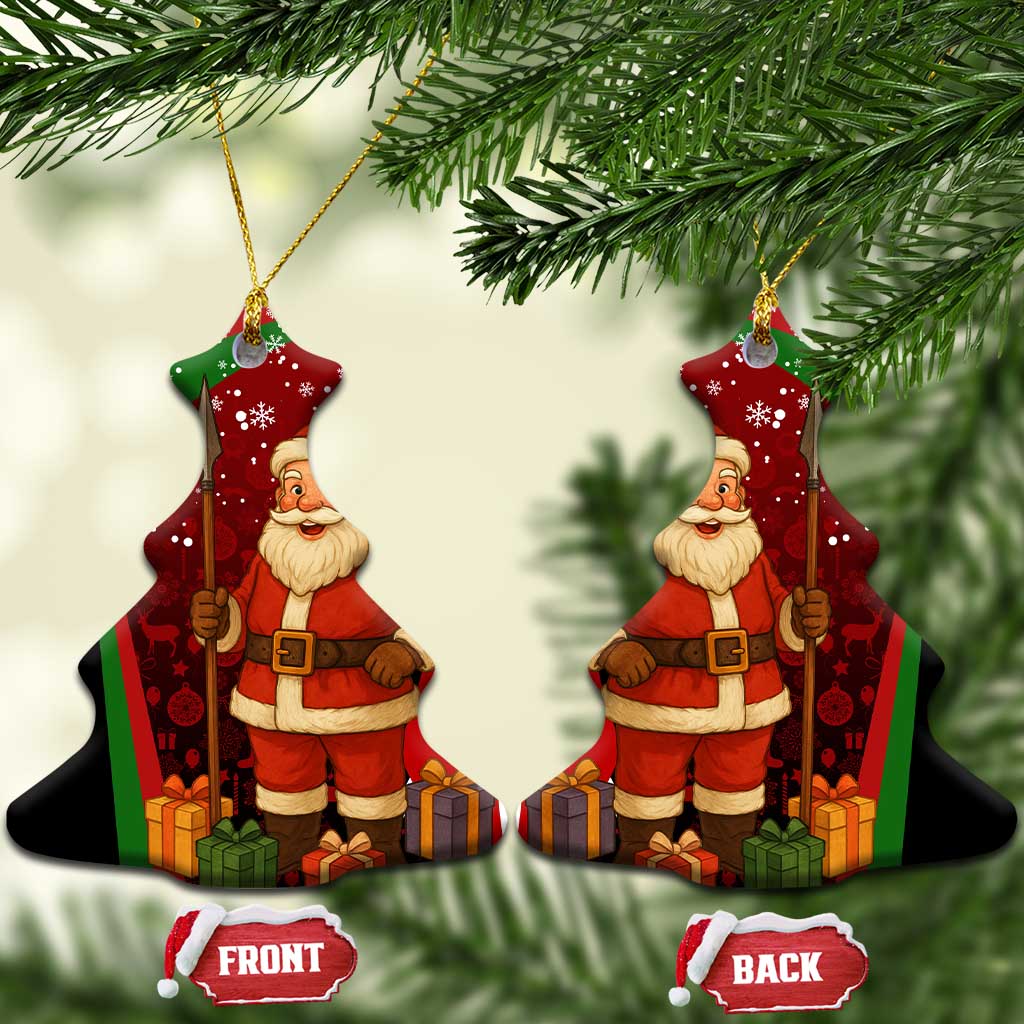 Kenya Christmas Ceramic Ornament with Santa Claus Spear and Red Green Harambee Crest TS04
