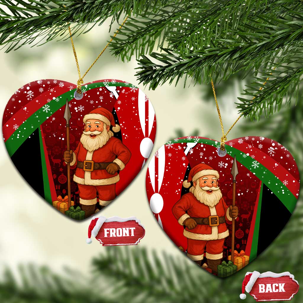 Kenya Christmas Ceramic Ornament with Santa Claus Spear and Red Green Harambee Crest TS04