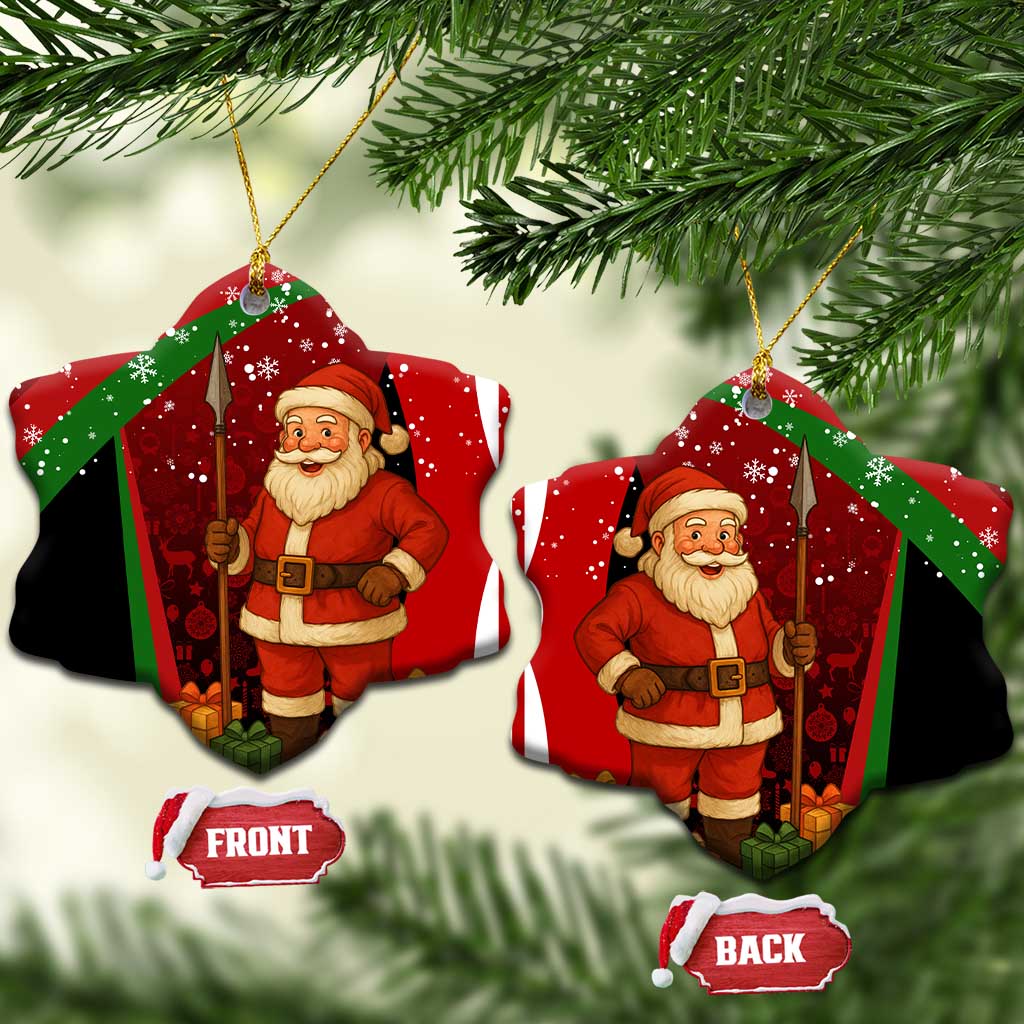 Kenya Christmas Ceramic Ornament with Santa Claus Spear and Red Green Harambee Crest TS04