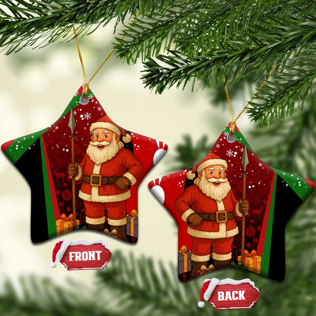Kenya Christmas Ceramic Ornament with Santa Claus Spear and Red Green Harambee Crest TS04